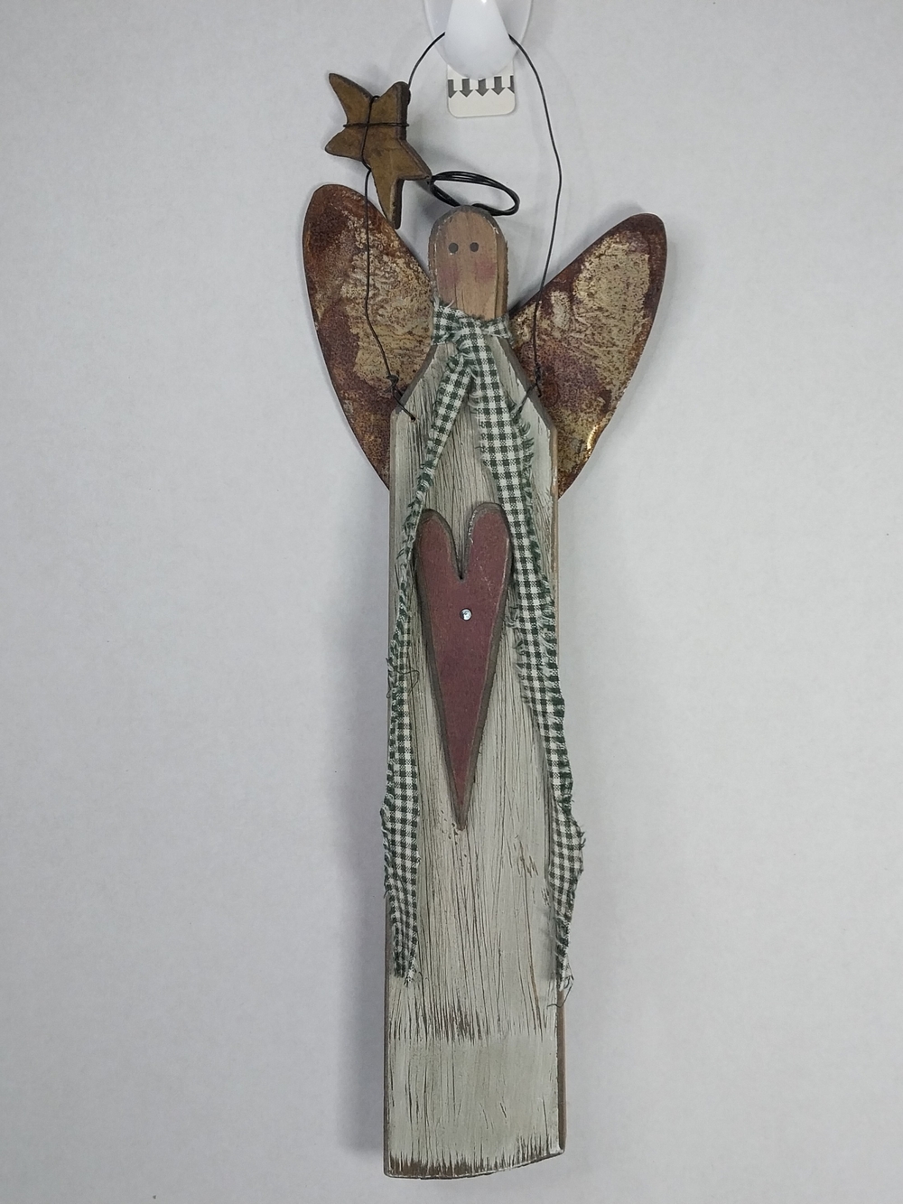 VTG Wooden Metal Folk Art Angel Farmhouse Cottage 16" Wall Hanging Rustic